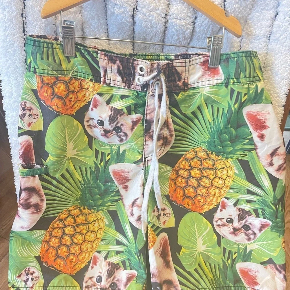 Hot Topic Black Matter Pineapple Cat Swim Trunks